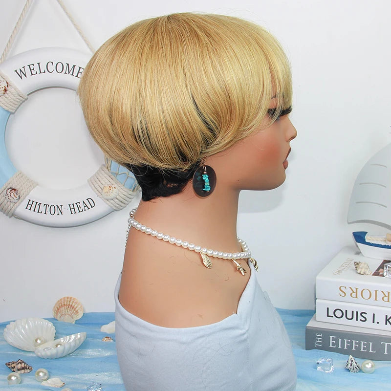 Fashion Pixie Cut Wigs Human Hair Corled 1B/60 1B/4 Brazilian Remy Hair Pixie Cut Wig Cheap Human Hair Full Machine Wig On Sale