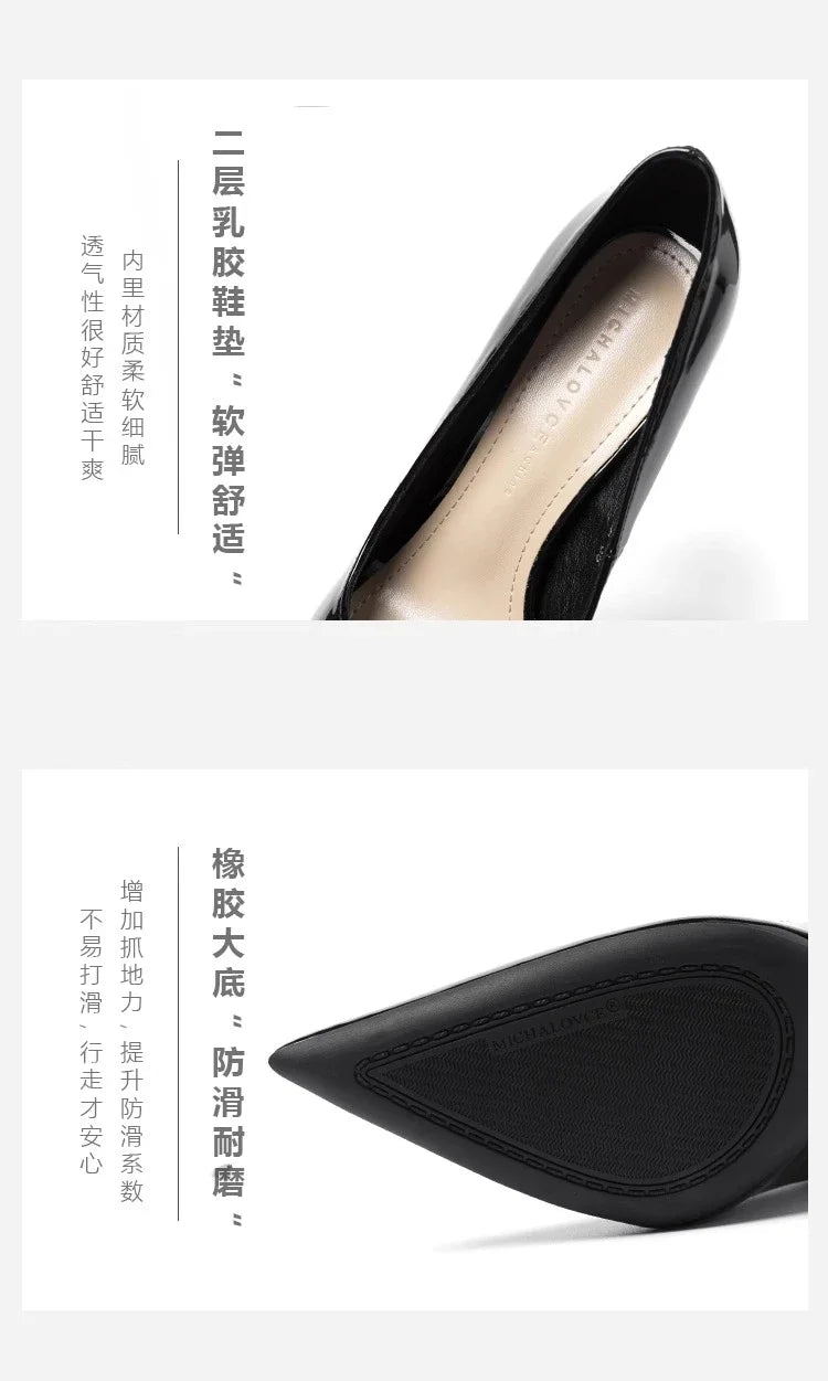 Square Heels Pumps Women Shoes Patent Leather Sexy Wedding Party Official Leisure Super Big Szie