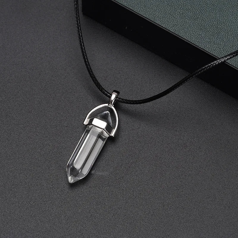 Juego de 2 unidades de collares magnéticos con colgante de corazón y columna hexagonal luminosa, de piedra natural, con colgante geométrico, para parejas, regalos de joyería