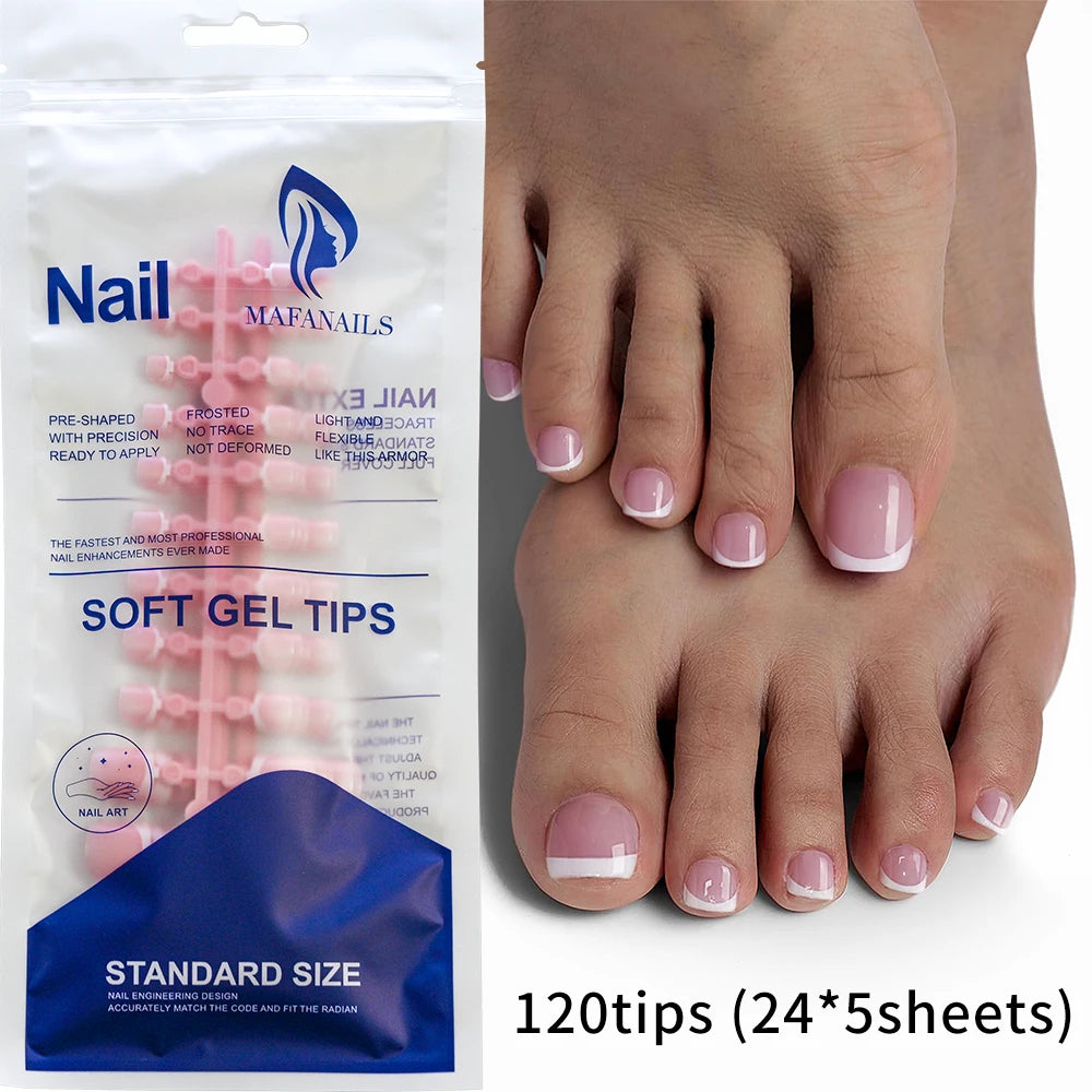 120pcs French Fake Press on Toenails Wearable Gradient White Pink Nude Short Square Toe Nails DIY Full Cover Foot Nails Tips