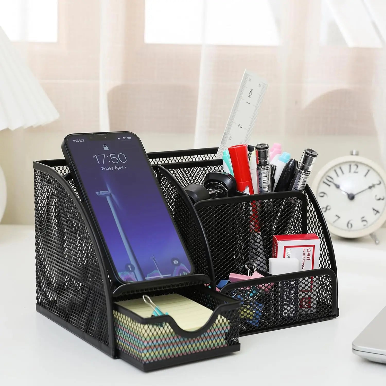 Mesh Pen Holder and Organizer with 7 Compartments and Drawers for Office, Workspace, Business, Home Use