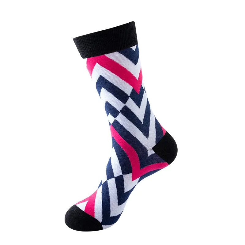 49 Patterns Fashion Business Men 100% Cotton Happy Lattice Socks Unisex Boys Combed Hip Hop Street Skateboard Funny High Sox Set