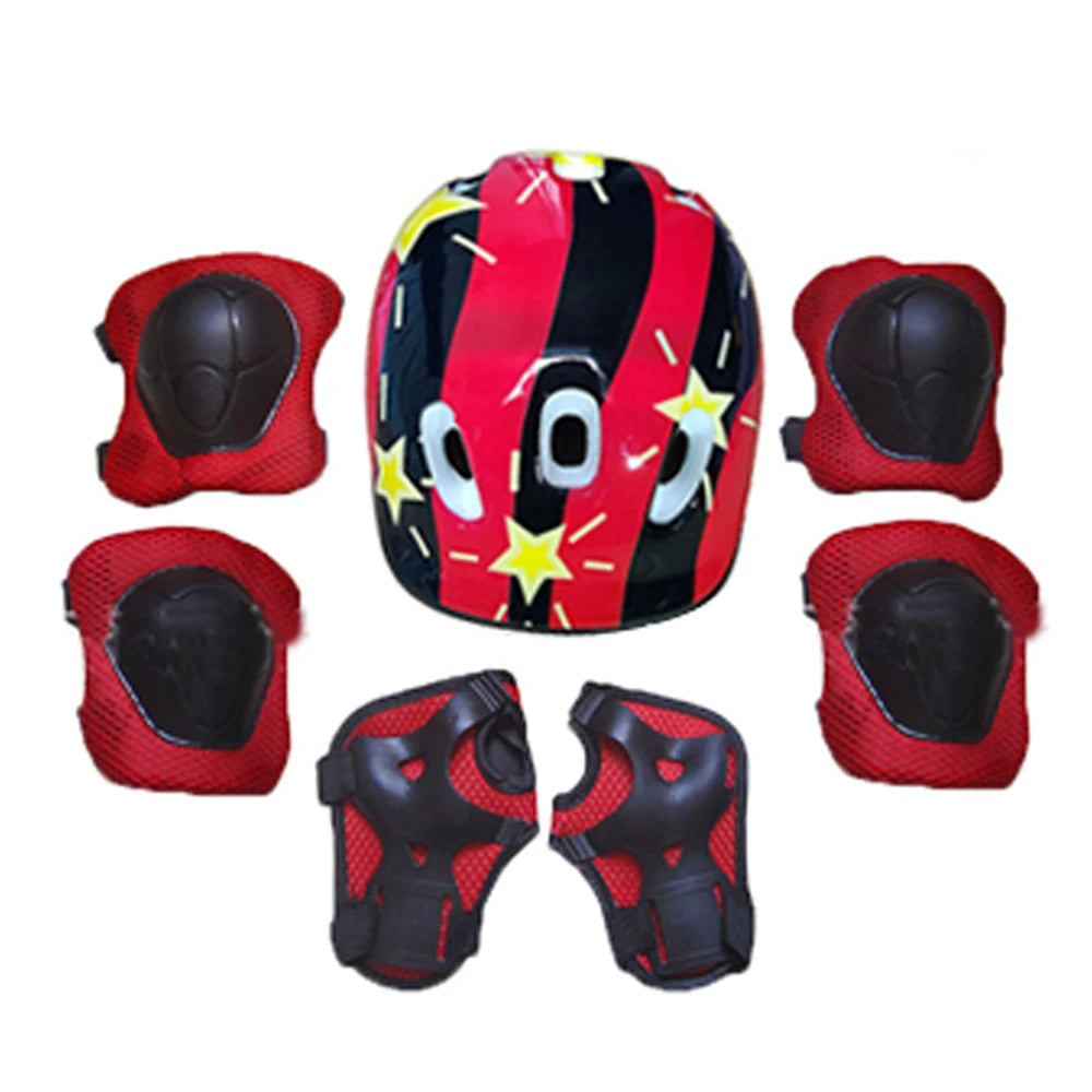 7Pcs/Set Kids Roller Skating Bicycle Helmet Knee Wrist Guard Elbow Pad Set for Children Cycling Sports Protective Guard Gear Set