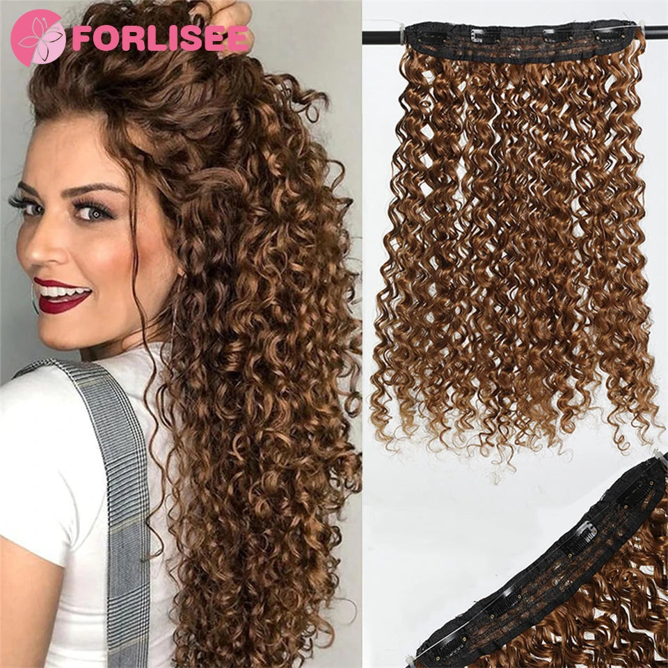 Invisible Wire Hair Extensions with 4 Clips Long Synthetic Wavy Curly Hair Pieces Adjustable Transparent Headband for Women 40cm