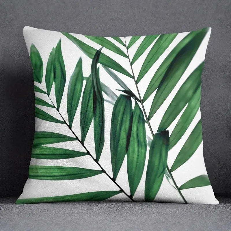 Green leaf pattern throw pillow cover home decoration office cushion cover bedroom living room sofa car cushion cover 45x45 cm
