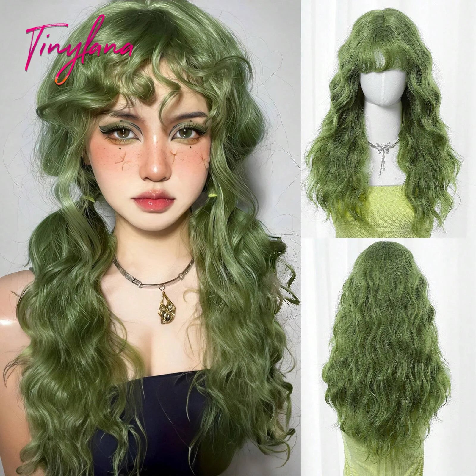 Perruques synthétiques longues et bouclées blanc platine avec frange pour femmes, perruque ondulée Afro Cosplay Lolita, cheveux naturels résistants à la chaleur, pour usage quotidien