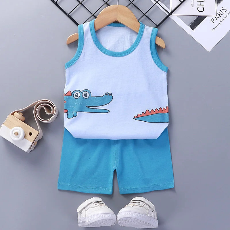 Conjuntos de ropa para niños y niñas, chaleco, traje de verano, ropa infantil, camisetas de algodón para bebés, pantalones cortos, camiseta sin mangas