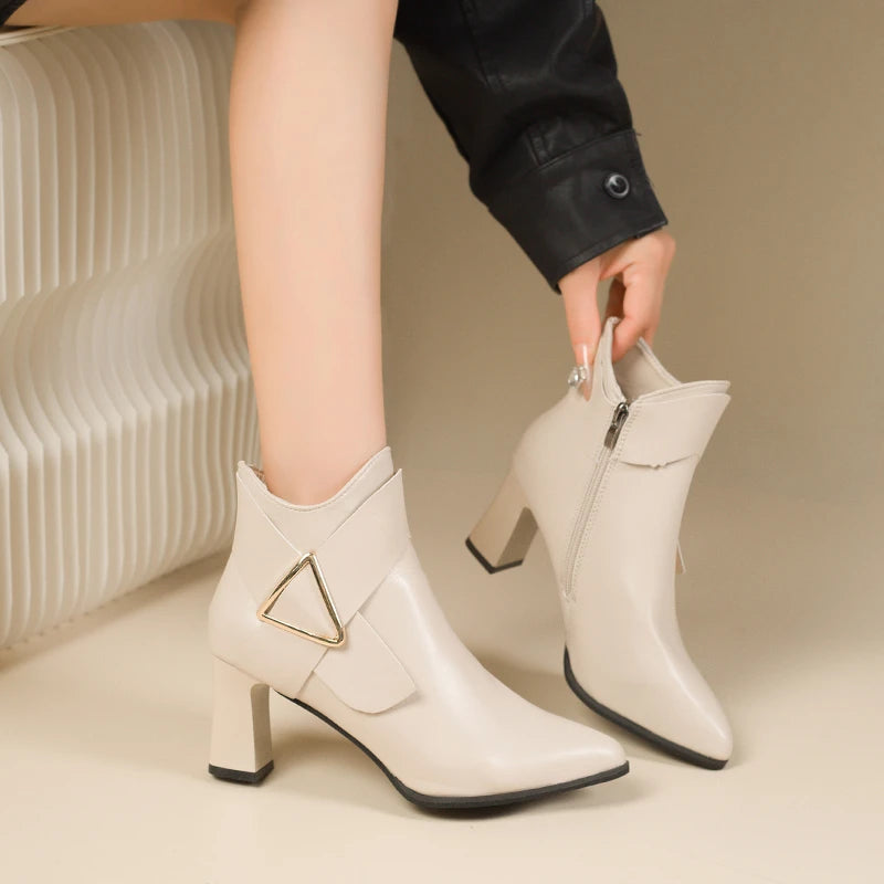 Women's High Heeled Bare Boots Fashionable Mid-heel Casual Chelsea Boots Winter New Women's Back Zipper Botines De Muje