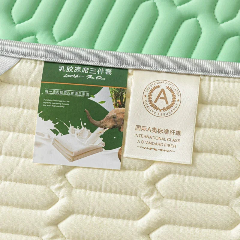 Cooling Bed Sheet Set with Pillowcases Ice Silk & Latex Quilted Breathable Cover Solid Summer Bedding Comfort & Heat Resistance