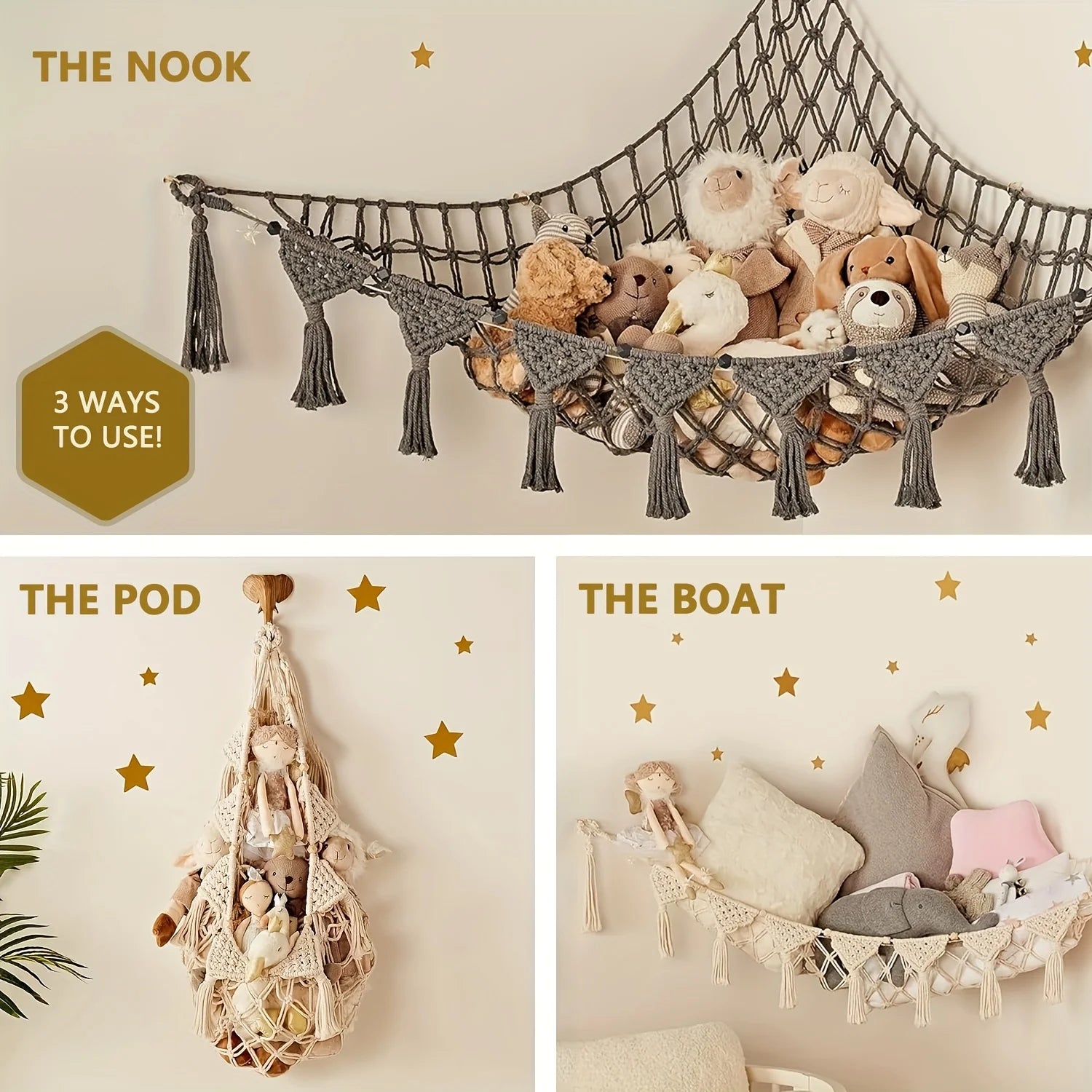 Stuffed Animal Toy Storage Hammock - Doll Stuff Animals Organizer Decorations - Cute Hanging Plushie Net Bedroom Room Decor