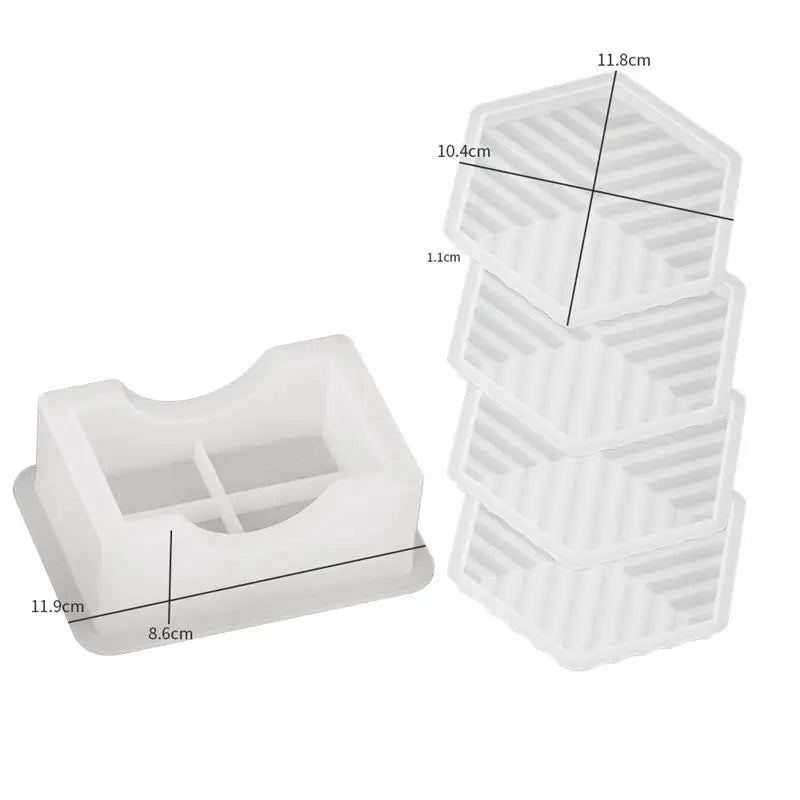 Coaster Silicone Mold Sets Square Stripes Tea Cup Pad Tray Silicone Mold Epoxy Resin Handmade Crafts Casting Molud Home Decor