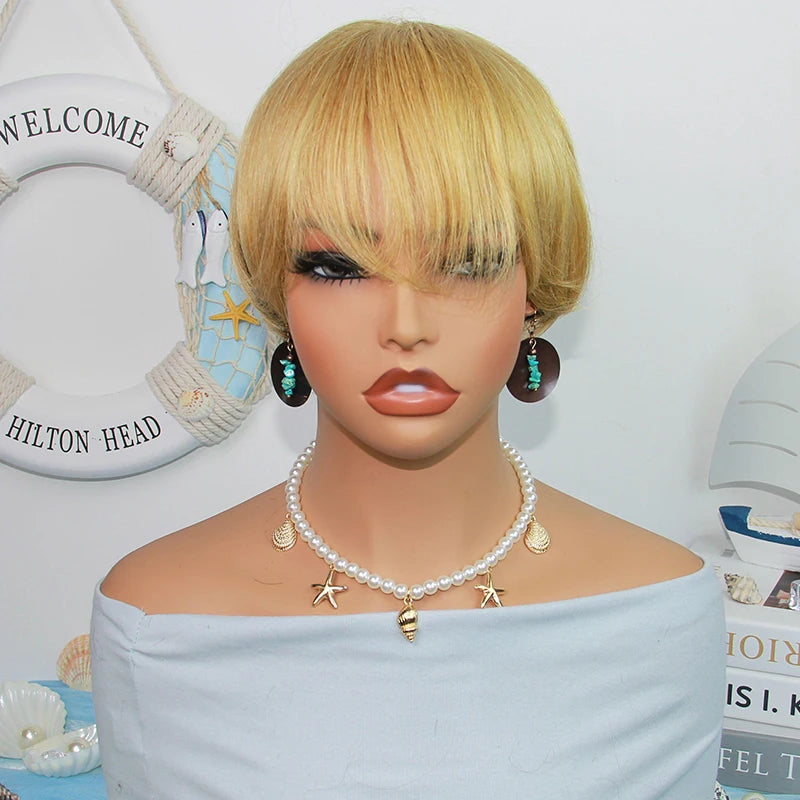 Fashion Pixie Cut Wigs Human Hair Corled 1B/60 1B/4 Brazilian Remy Hair Pixie Cut Wig Cheap Human Hair Full Machine Wig On Sale