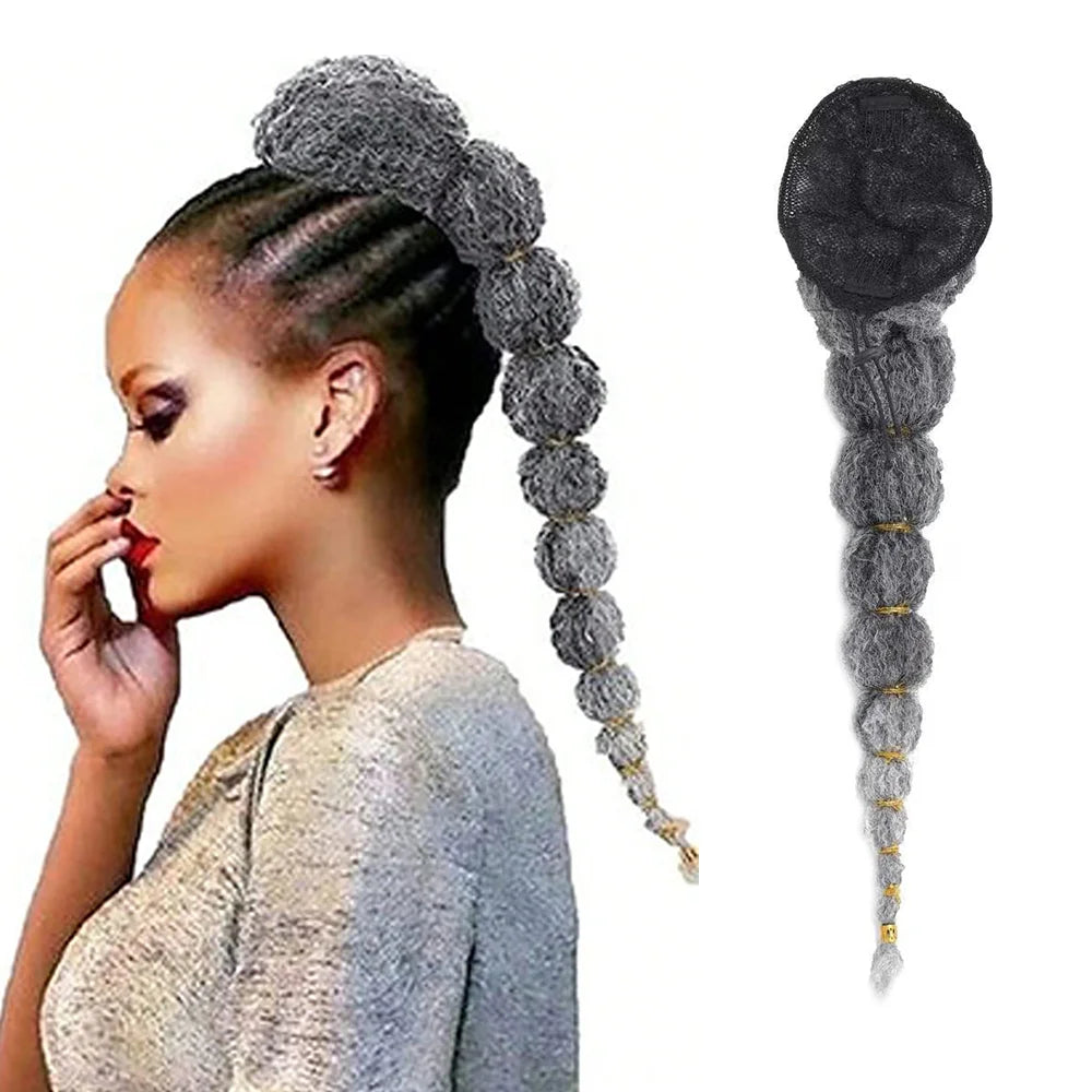 Kinky Afro Bubble Ponytail Extension for Women 18-28 Inch Long Drawstring Ponytail Natural Black Clip on Ponytails Synthetic