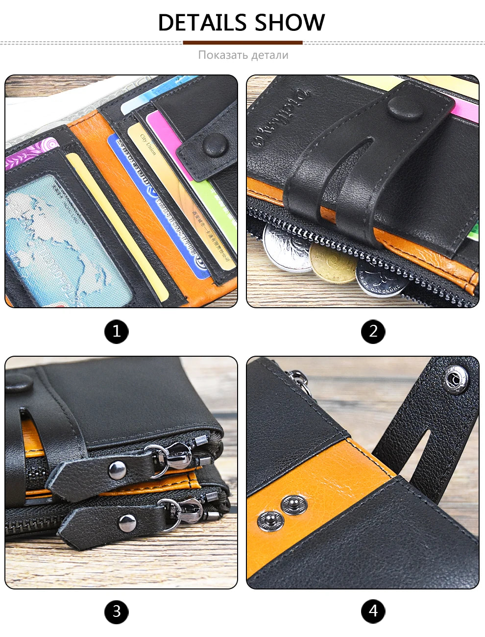 Cartera de piel auténtica para hombre, diseño de lujo, cartera corta plegable, monedero vintage con broche para monedas, bolsillo multifuncional para tarjetas