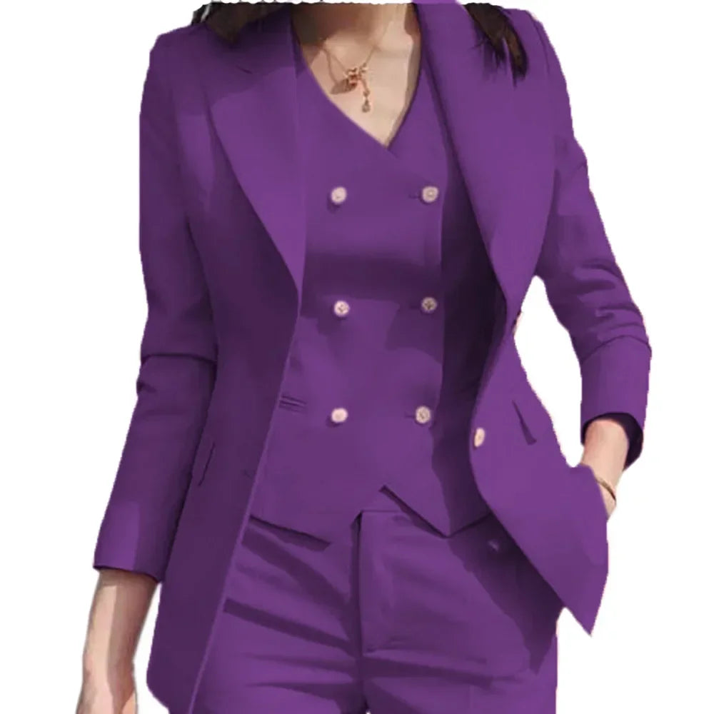 Women Suit 3 Pieces Black Single Button Solid Slim For Wedding Business Work Office Daily Commute Casual Set Blazer Vest Pants