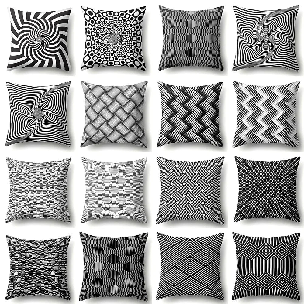 Funda de Almohada Abstracta Retorcida en Blanco y Negro Funda de Almohada Geométrica de Moda para Sofá de Sala de Estar o Dormitorio