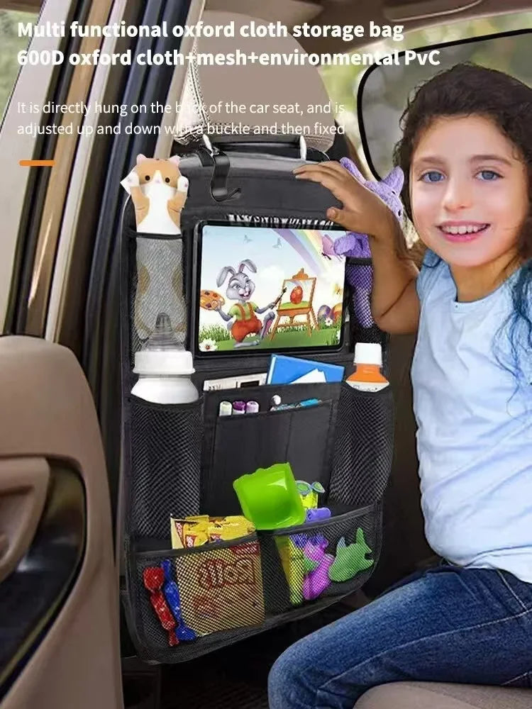 Organizador de almacenamiento para asientos de automóvil, multifuncional, tela Oxford, bolsa de almacenamiento multiusos para el respaldo del coche con soporte para tablet con pantalla táctil