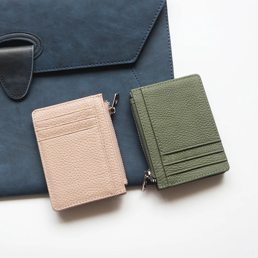 Tarjetero de lujo 100% cuero genuino para negocios, hombres, identificación, estuche para tarjetas de crédito, moda, regalo para mujeres, mini cartera delgada