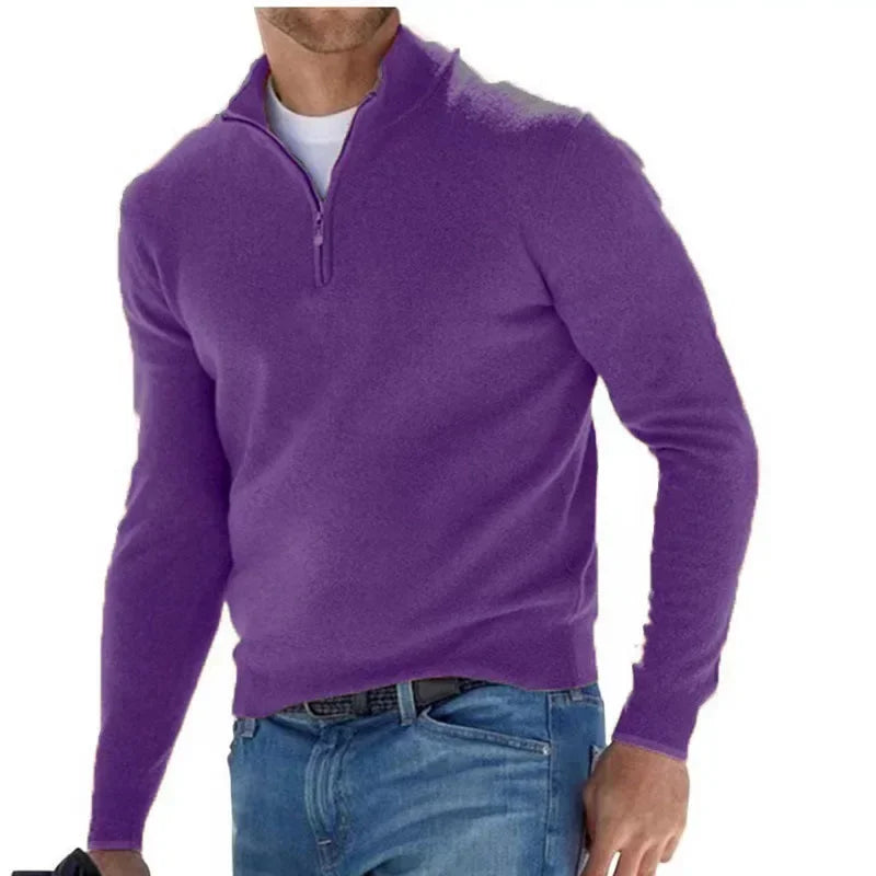 New Autumn Long-sleeved V-neck Zipper Men's Sweater Casual Top Male Polo Shirt