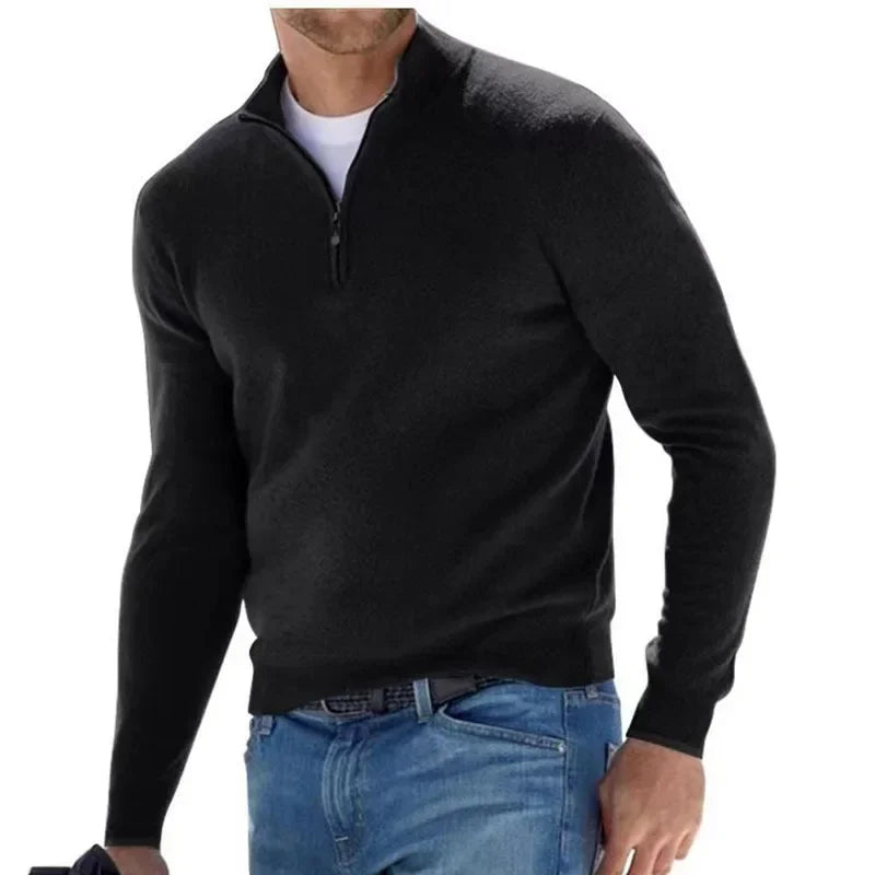 New Autumn Long-sleeved V-neck Zipper Men's Sweater Casual Top Male Polo Shirt