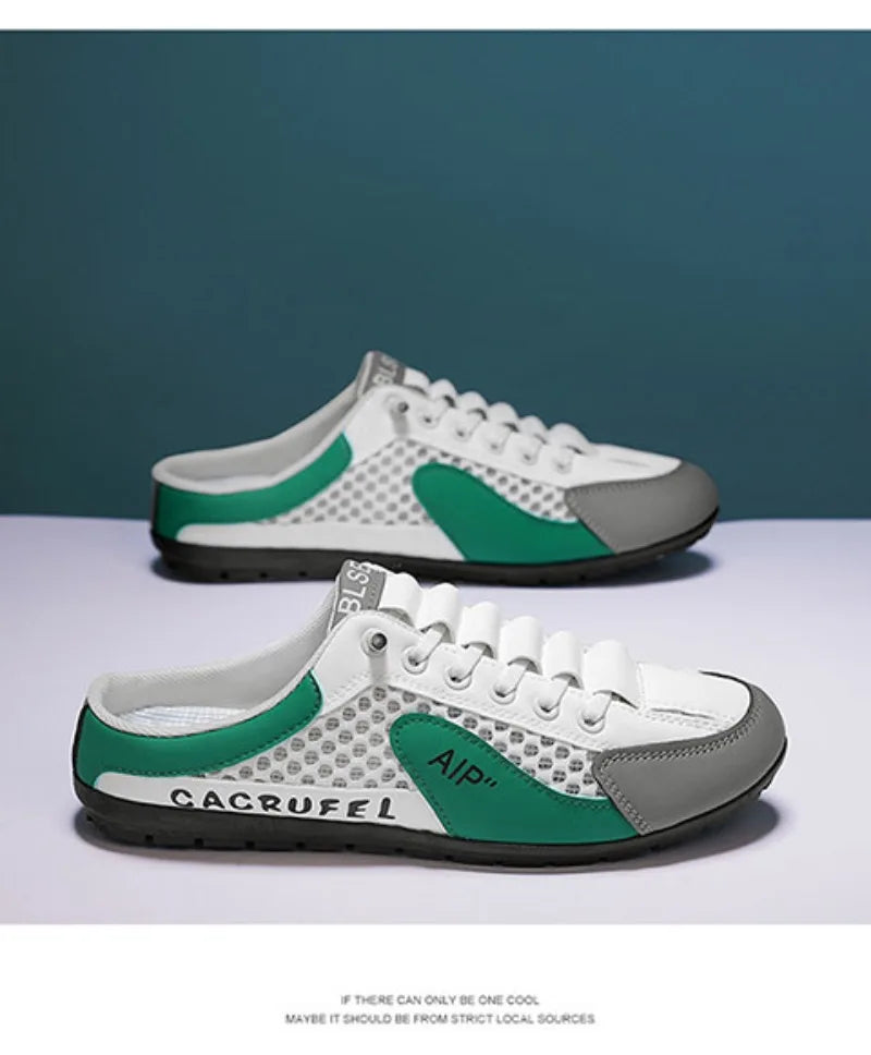 Men's Half Slippers Fashion Outdoor Casual Shoes for Men Walking Flats Soft Sole Support Slipper Mesh Breathable Slip-On Loafers