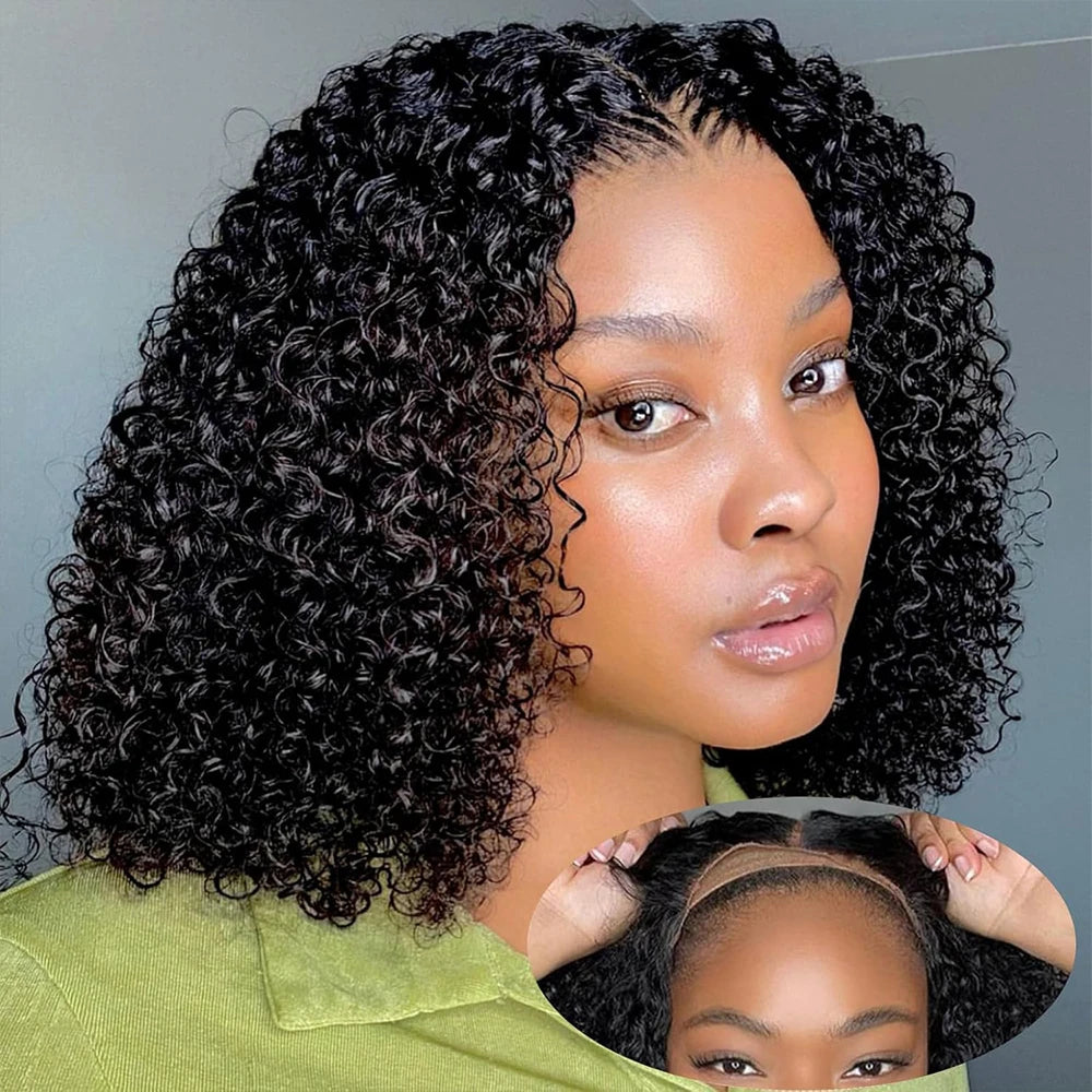Short Curly Water Wave Human Hair Bob Wigs 13x4 HD Lace Frontal Human Hair Deep Wave Transparent Lace Front Wigs For Women 180%