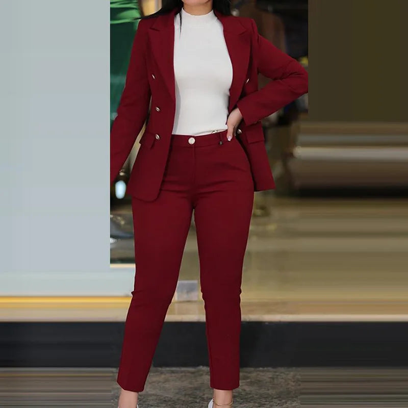 Women Two Pieces Pant Suits, Spring Autumn Loungewear Solid Fashion Matching Sets, Cardigan Top Pencil Pants Ladies Outfit