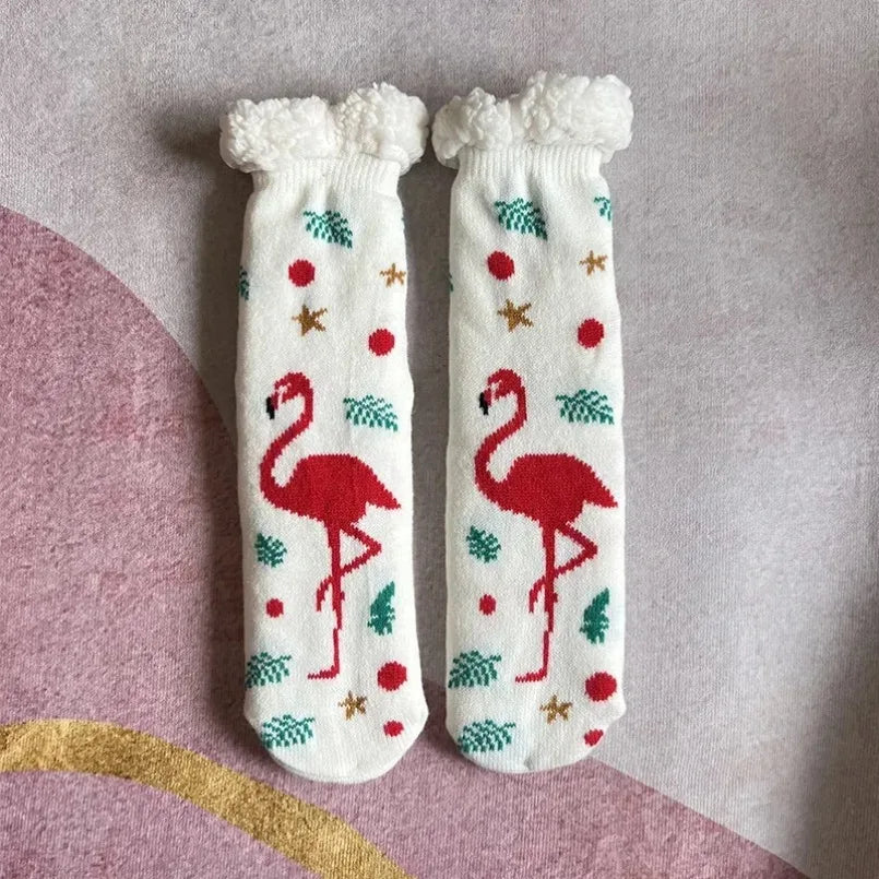 Fuzzy Thermal Sock Women Winter Warm Funny Bear Sheep Cute Kawaii Non Slip Cartoon Sleeping Soft Comfy Female Floor Slipper Sock