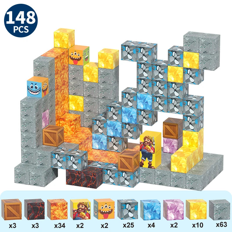 Magnetic building blocks DIY space toys, birthday gifts for boys and girls over 3 years old, easy to assemble and safe design