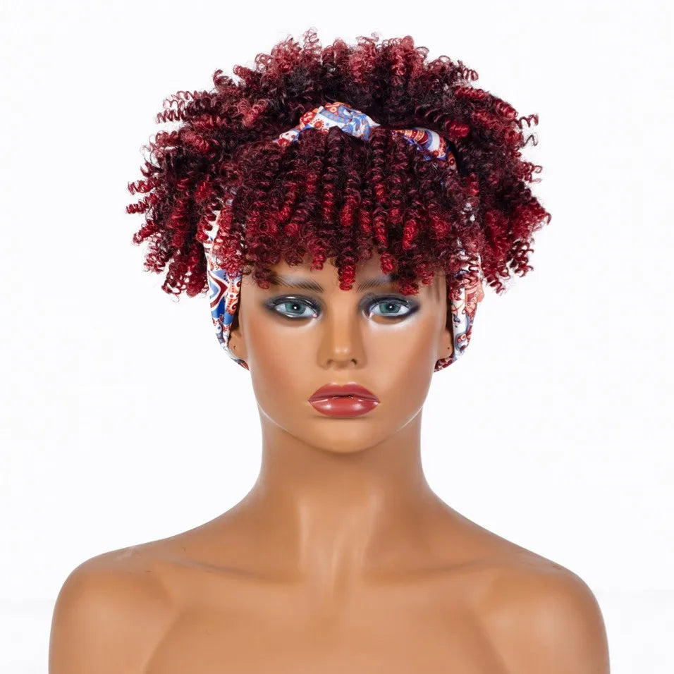Headband Wigs for Women Synthetic Hair Kinky Curly Wigs With Scarf Natural Short Afro Wig for Black Woman False Hair Woman Wigs