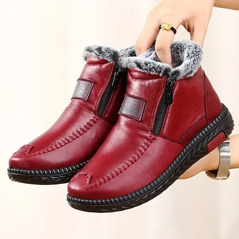 Women's Boots Plush Female Shoes Anti-slip Womens Snow Boot Winter Cotton Leather Shoes Casual Ankle Boots Botas Mujer