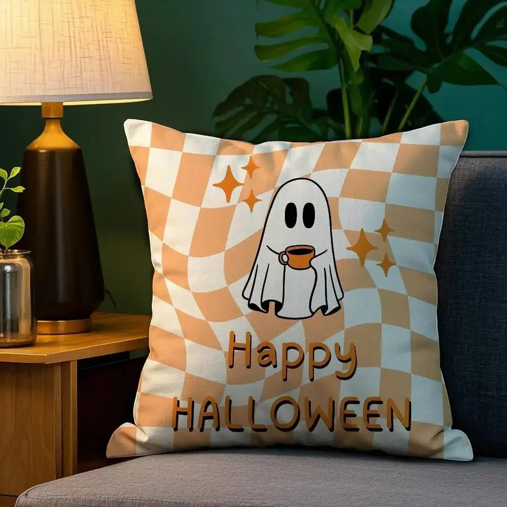 Halloween Cute Ghost Small Ghost Printed Cushion Cover Sofa Decoration Home Printing Cute Cushion Cover Festival Home Decoration