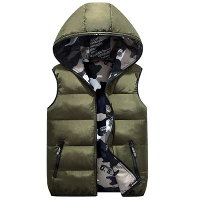 Men’s Winter Hooded Vest – Thick, Warm & Reversible Comfort