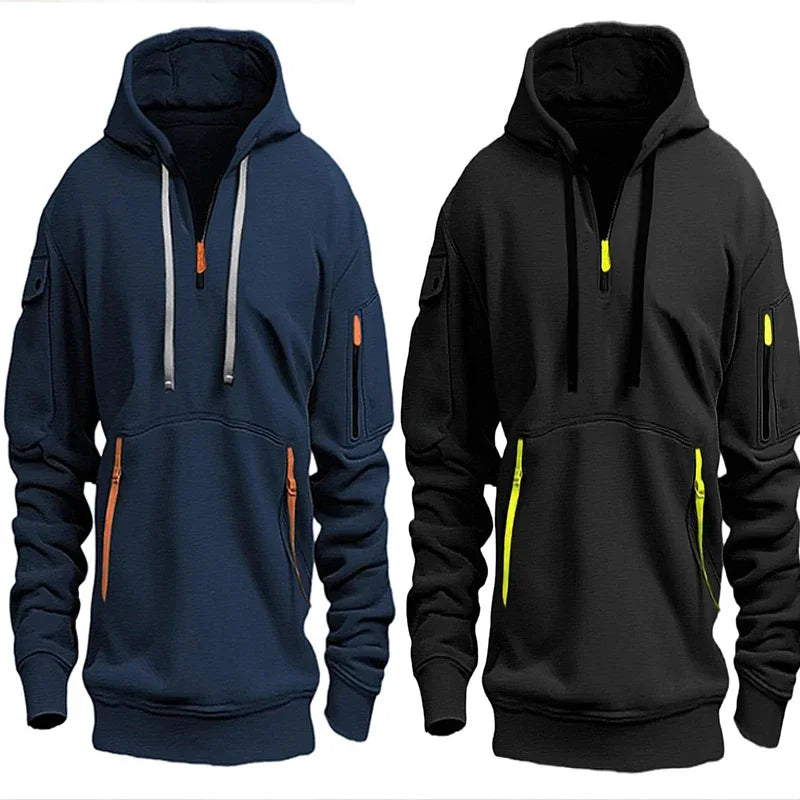 Men's jacket windproof jacket, spring and autumn long sleeved hooded jacket, S-4XL casual patchwork zippered cardigan jacket, ho
