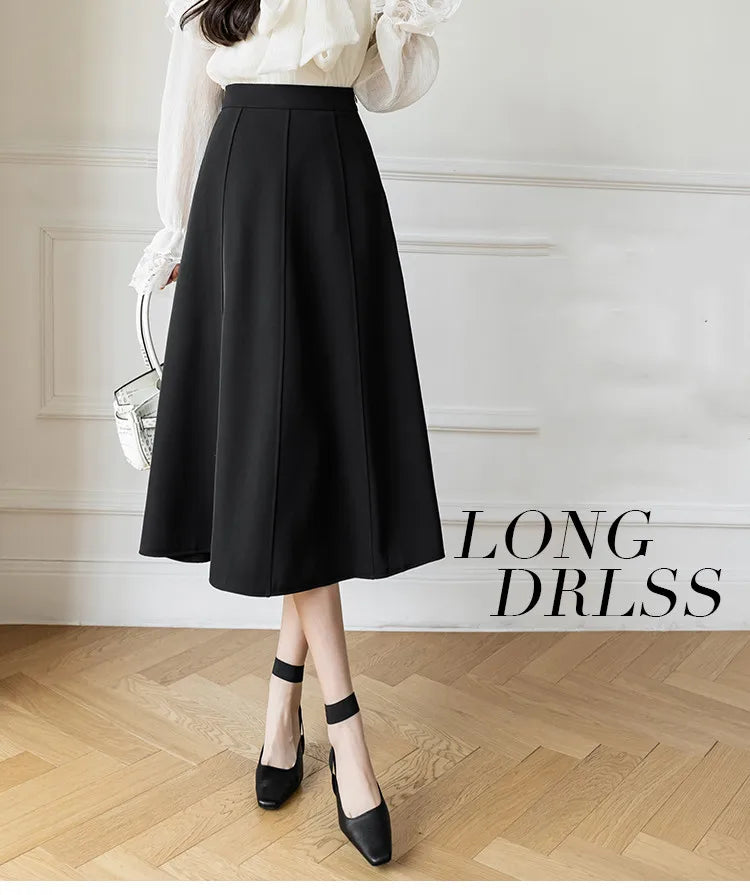 Women's Skirt Spring Women High Waist Solid Vintage Girl's Waist Down Skirt Knee-length A-line Fashion Thin Skirt for Women