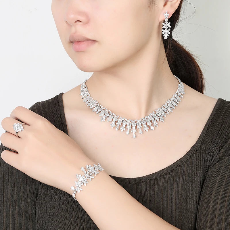 Jewelry Set HADIYANA Fashion Party Necklace Bracelet Ring and Earrings Boutique Zirconia Set BN7981 Bijou Mariage