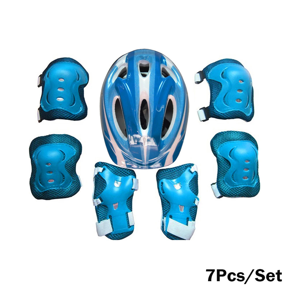 7Pcs/Set Kids Roller Skating Bicycle Helmet Knee Wrist Guard Elbow Pad Set for Children Cycling Sports Protective Guard Gear Set