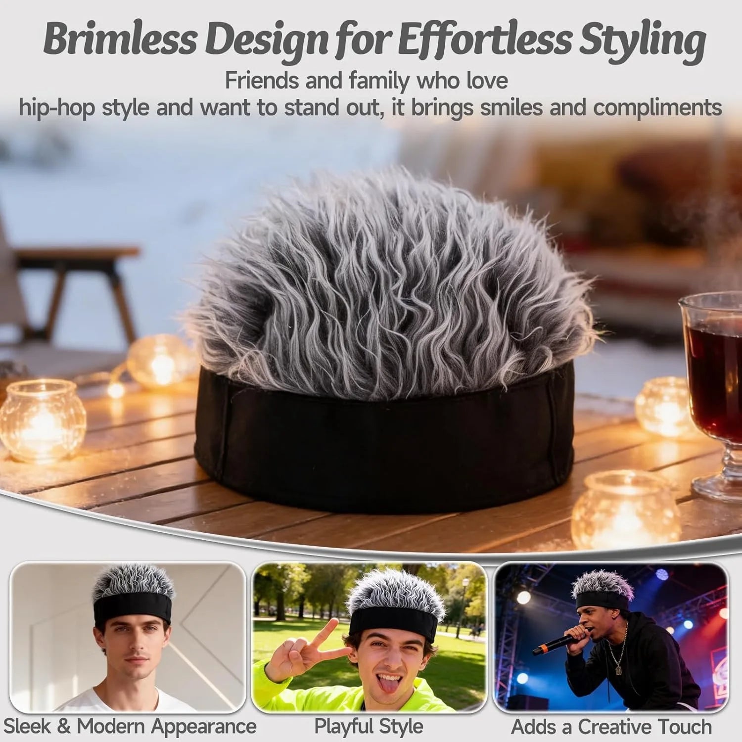 Grey Spiky Wig Beanie