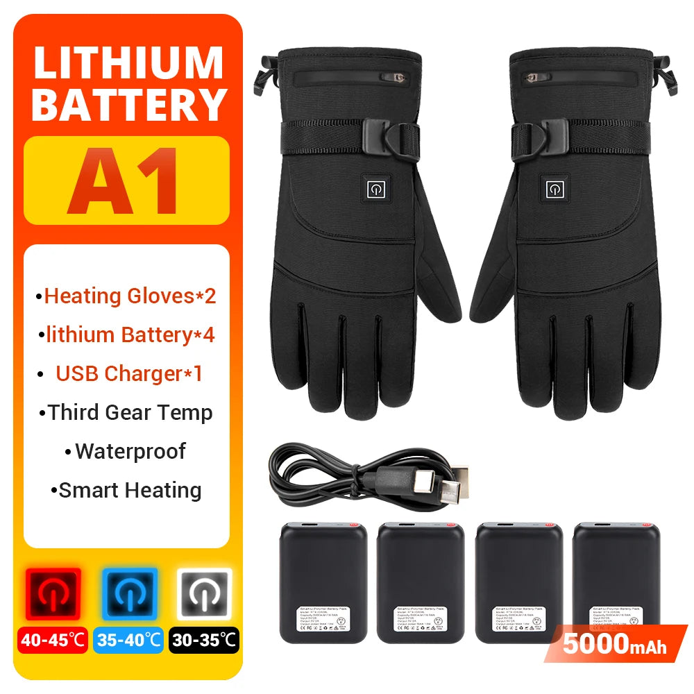 Guantes térmicos eléctricos Guantes de esquí de invierno calefactables para motocicleta cálidos impermeables recargables térmicos para motos de nieve