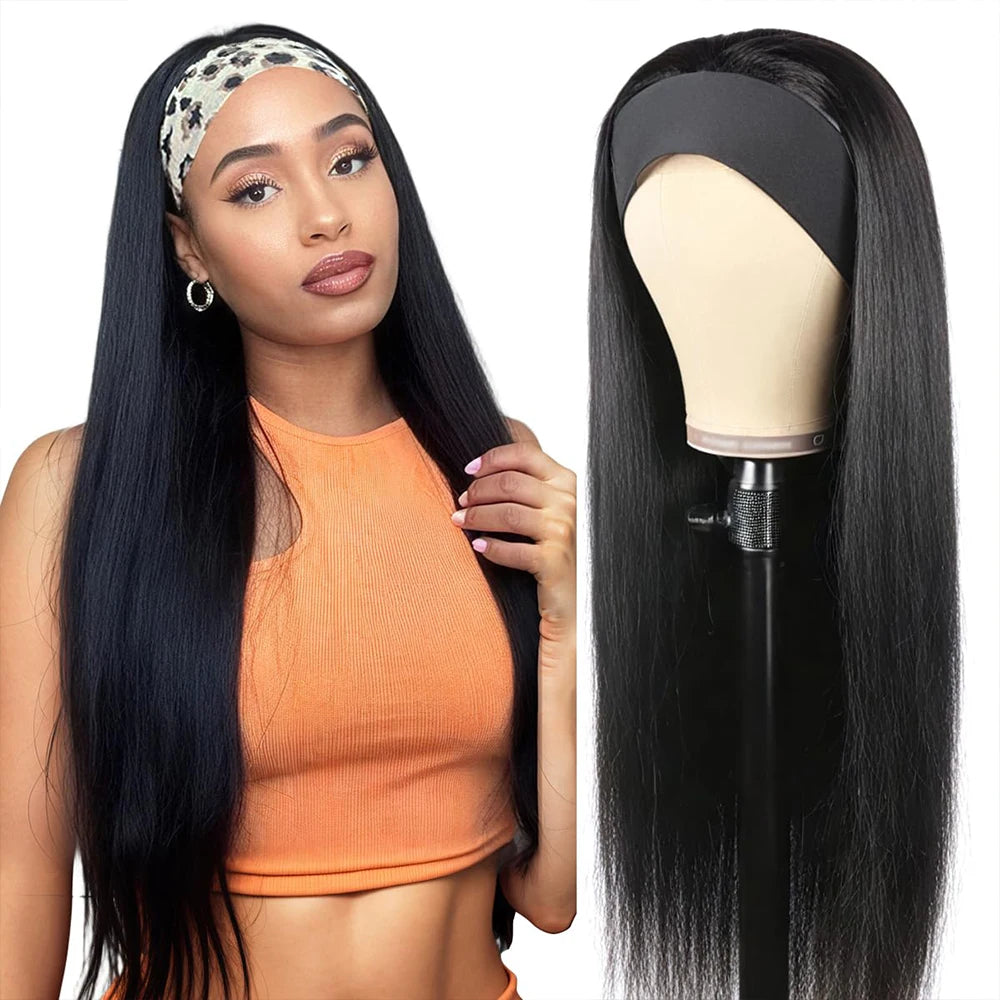 Headband Wig Human Hair Body Wave 40 Inch Glueless No Sew Headband Wigs On Clearance Sale Brazilian Virgin Hair 200% Dencity Wear and Go Headband Wigs for Black Women Natural Color Beginner Friendly