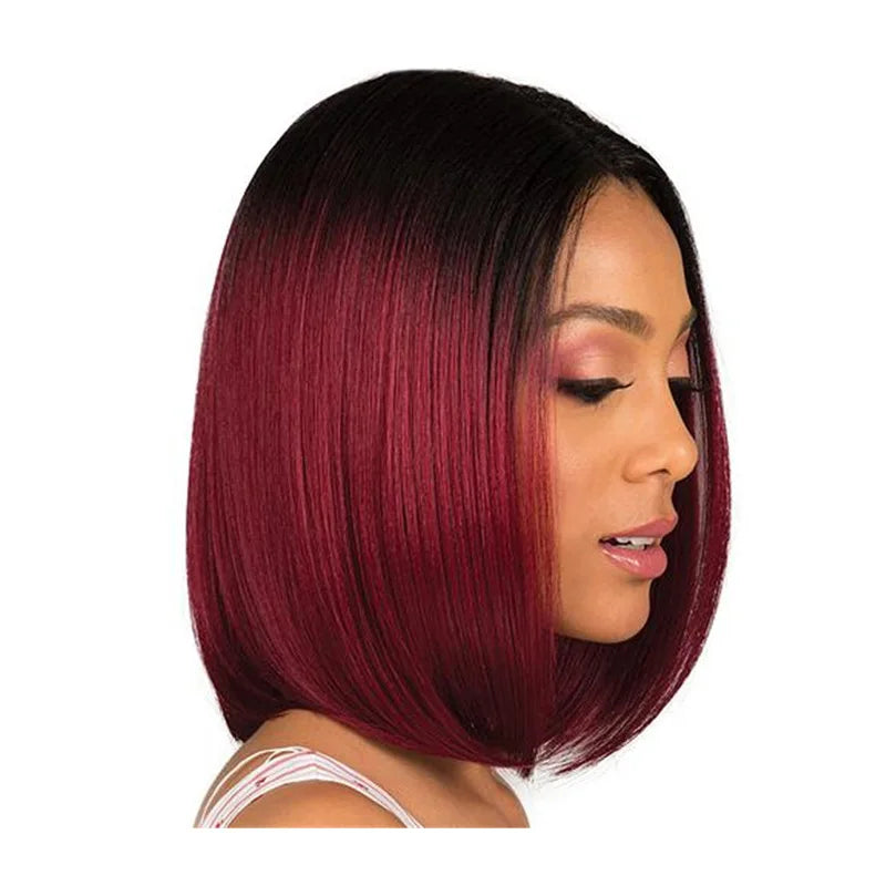 Hot selling synthetic wig wine red medium gradient Bob female high temperature silk daily holiday party wig full head cover