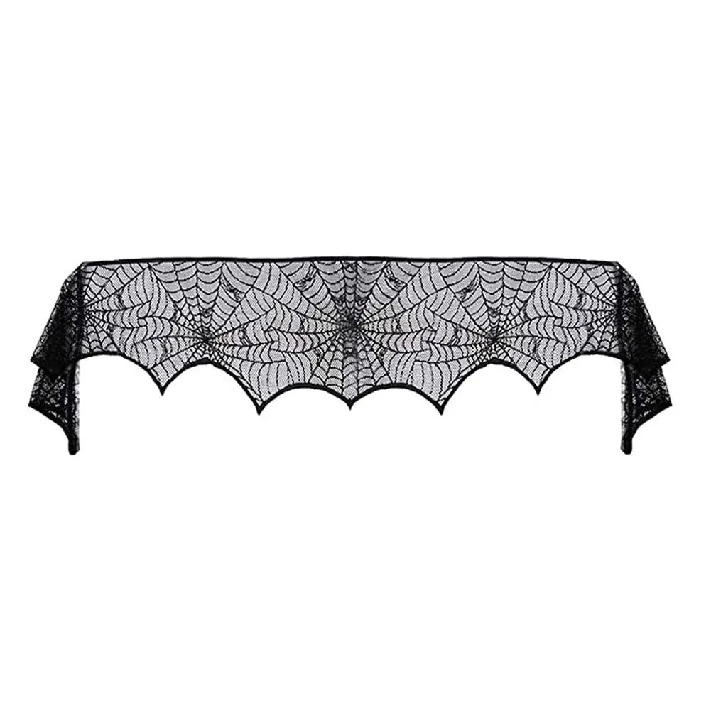 Halloween Lace Spider Web Tablecloths Black Skull Spider Web Fireplace Curtain Mantel Scarf Event Home Party Table Decorations