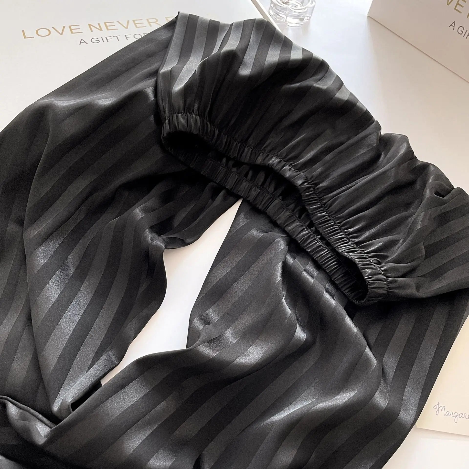 Women's Striped Pajamas Set Satin Long Sleeved Lapel Shirts Nightwear Sexy Lingerie Home Clothes Loose Sleepwear Loungewear