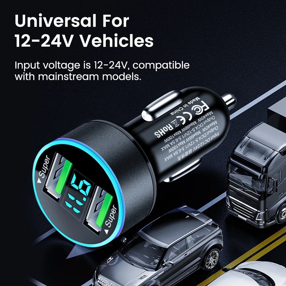 Cargador de coche Olaf 200W, encendedor con puertos USB duales, adaptador de carga rápida para iPhone 15 Samsung Xiaomi Huawei, cargador rápido de teléfono para coche