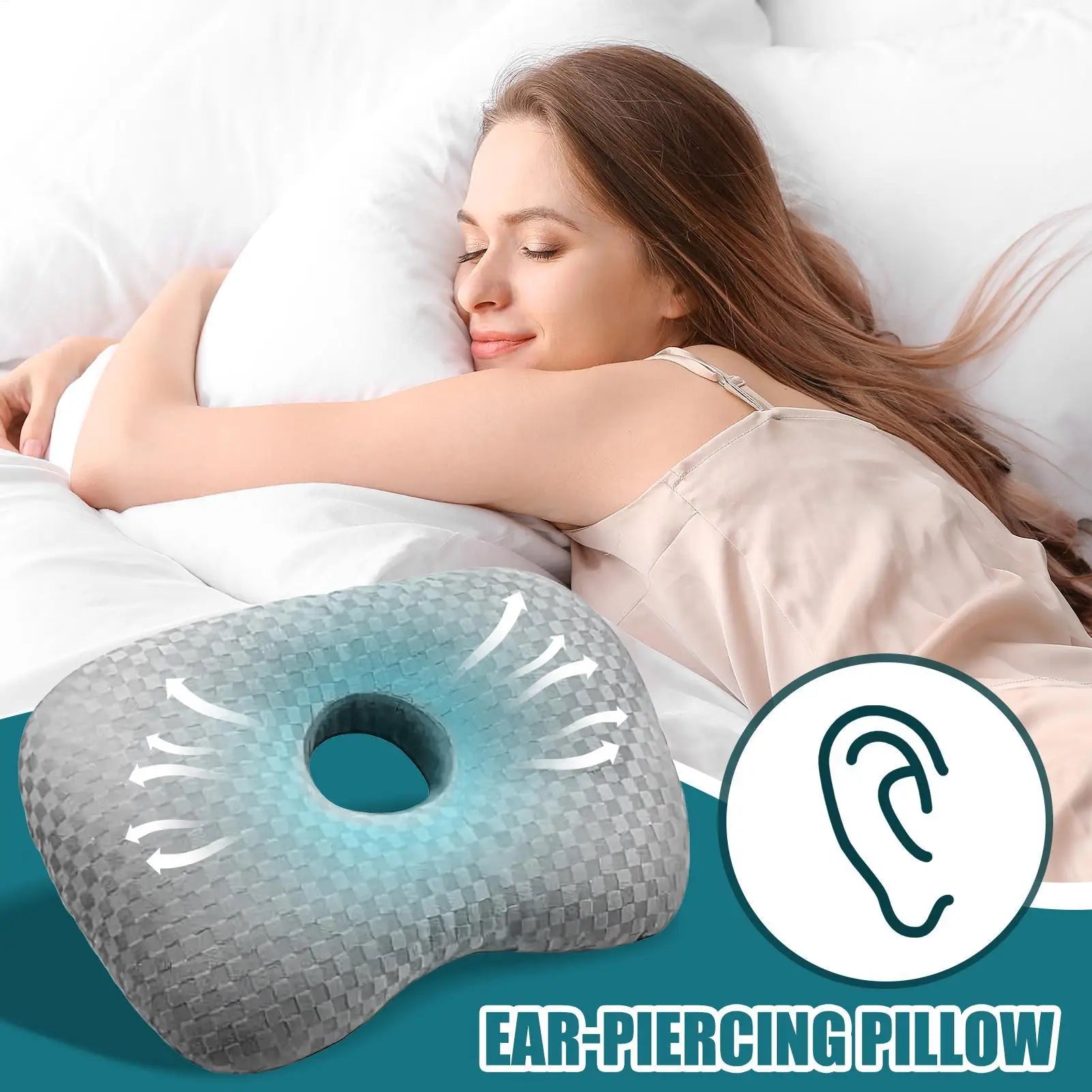 Piercing Pillow Side Sleepers Donut Pillow with Holes Ergonomic Discomfort Reducer Travel Stuffed Cushion for Offices Road Trip