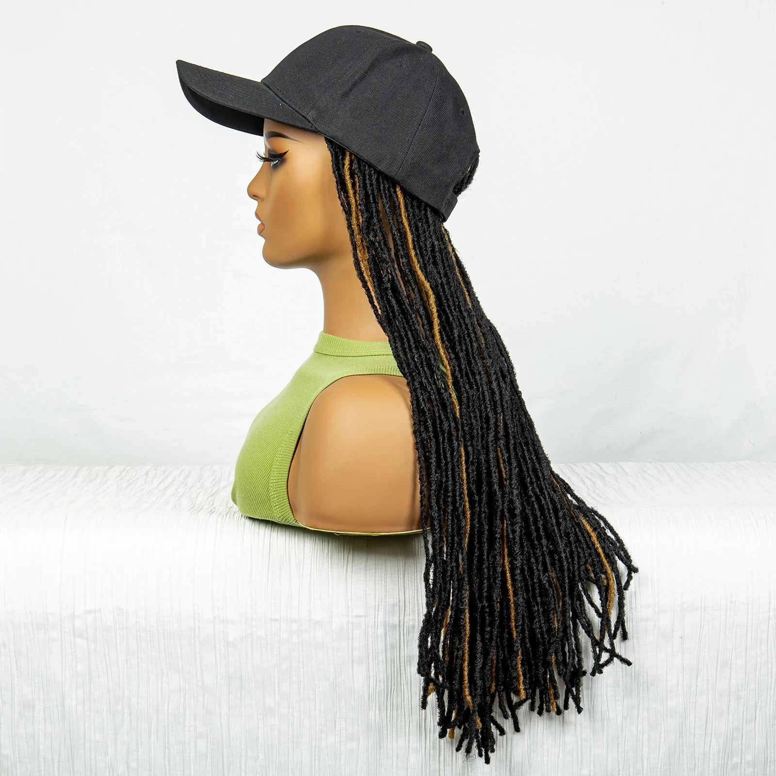 Hat Wig Baseball Cap with Hair Extensions Adjustable Hat Yellow Highlight Dreadlocks Braided Wig with 22 In Goddess Locs Crochet