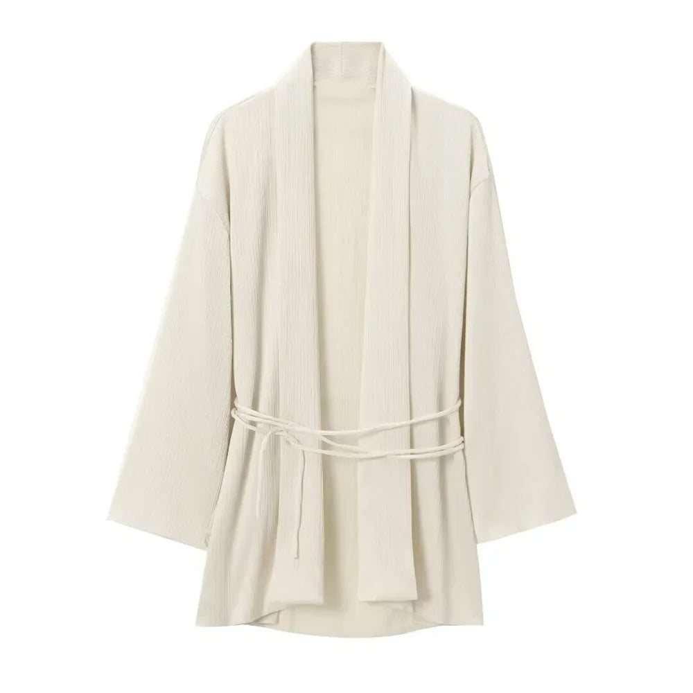 Women's Pajamas for Women 2 Pieces Set Kimono Style Loose Lace Up Shirts Tops Women's Wide Leg Pants Sets Sleepwear Women