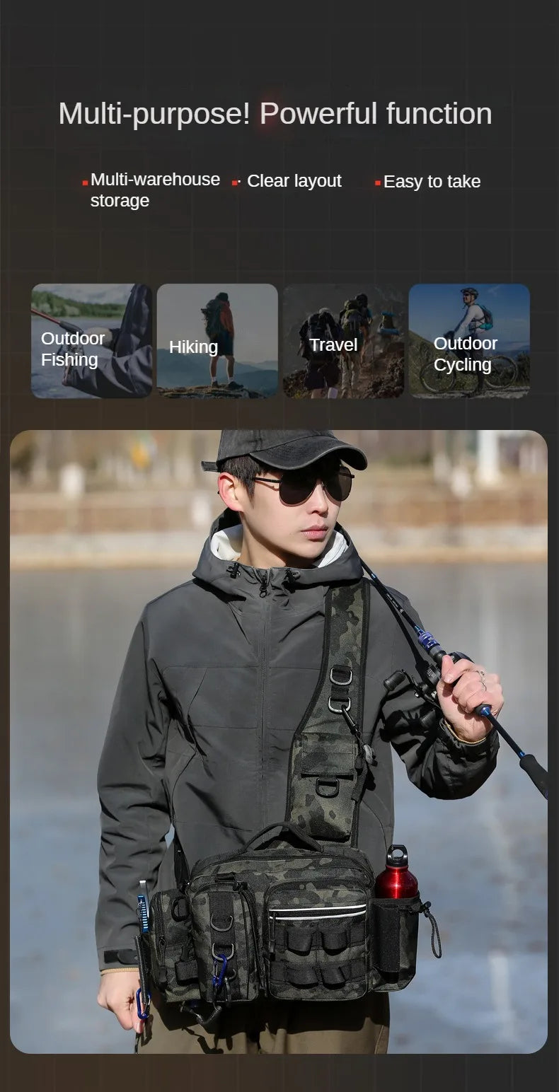 Fishing Tackle Backpack Lure Box Gear Storage Bag Fanny Pack for Men Fly Fishing Backpack with Rod Holder Sling Shoulder Bag