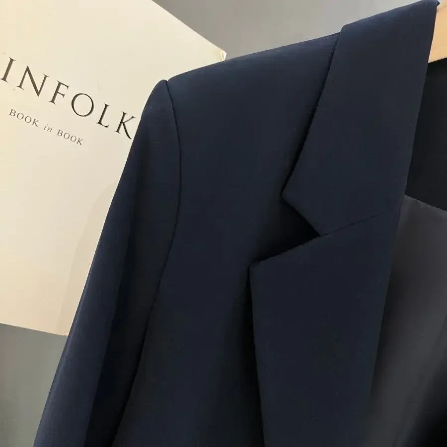Luxury High-end Blazer Women Spring Autumn Jacket Office Ladies Suit Long Sleeve Coat Navy Women Clothing New