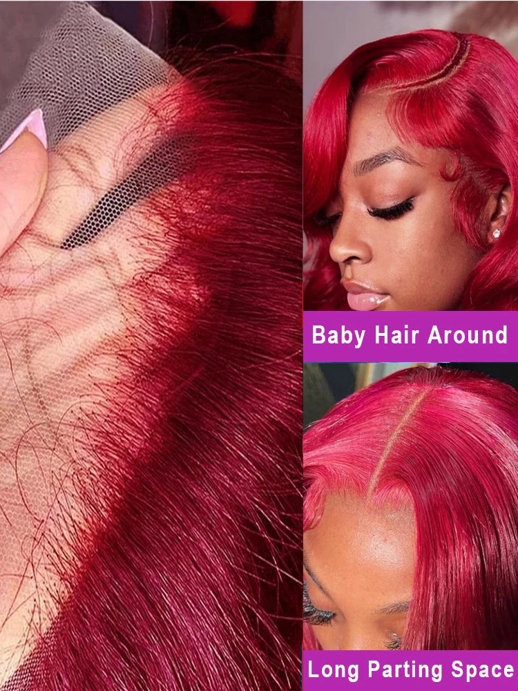 Transparent 99J Burgundy 13x6 Lace Frontal Body Wave Wig Red Colored Human Hair 13x4 HD Lace Frontal Wigs For Women Bleach Knots